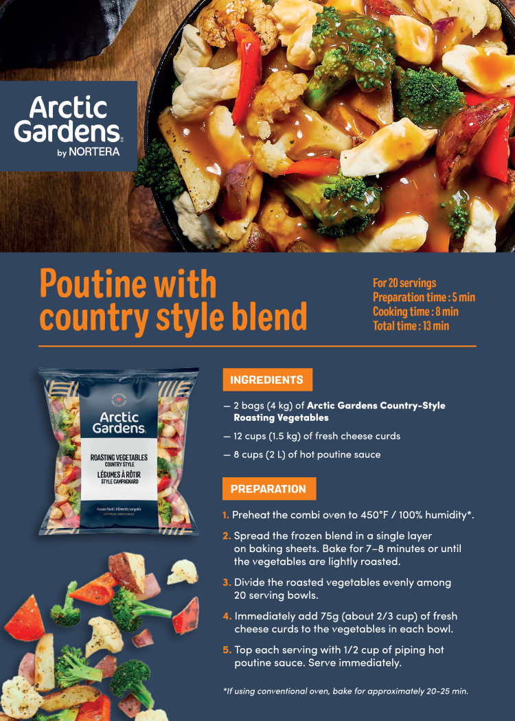 Carte de recette de poutine (légumes à rôtir style campagnard)