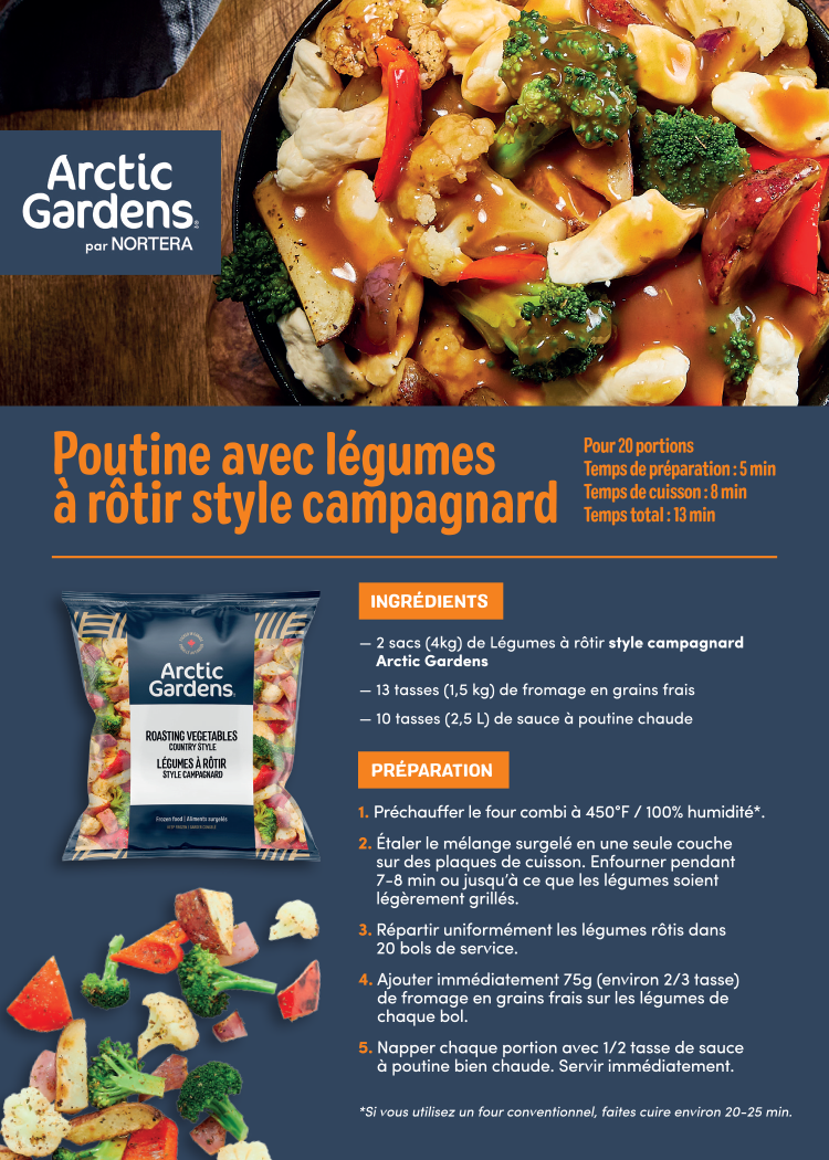 Carte de recette de poutine (légumes à rôtir style campagnard)